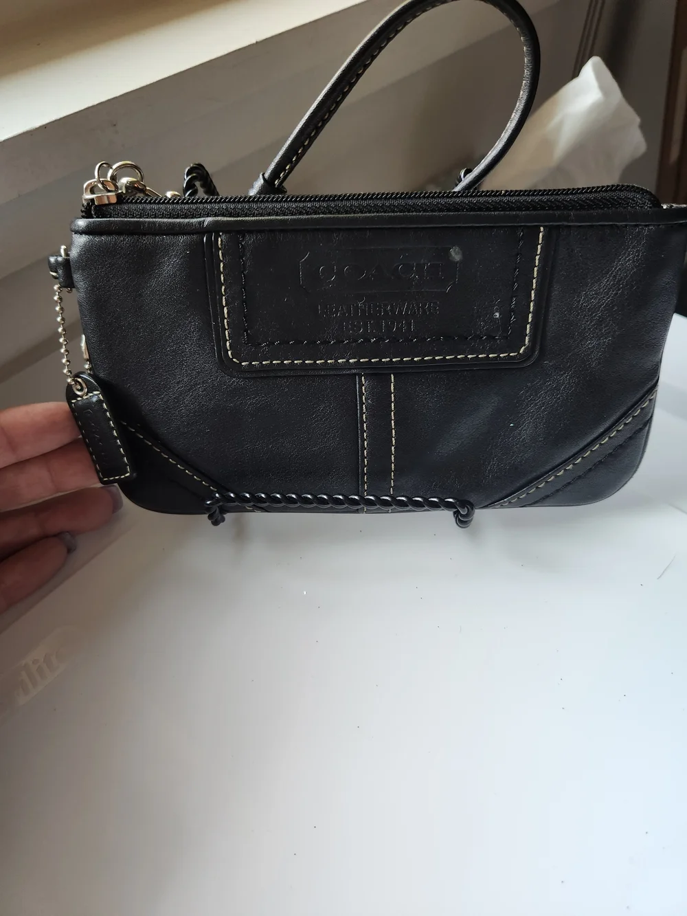 Vintage Coach Black Leather Wristlet